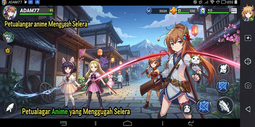 Screenshot gameplay ADAM77 menampilkan aksi karakter anime yang penuh warna.