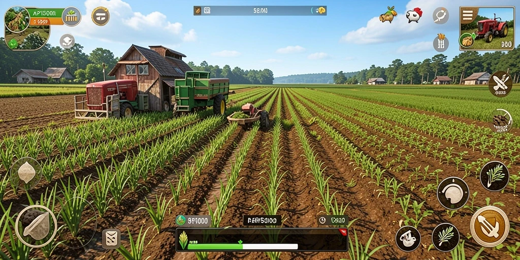 Tangkapan layar gameplay API5000 yang menggembirakan saat merawat ladang pertanian.