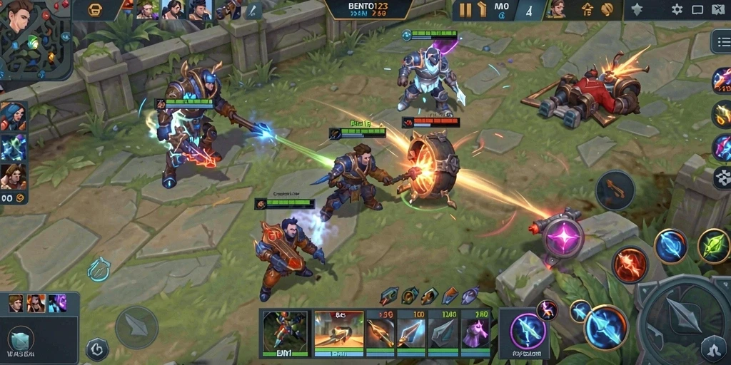 Gambaran gameplay BENTO123 yang mendebarkan dalam pertempuran MOBA.