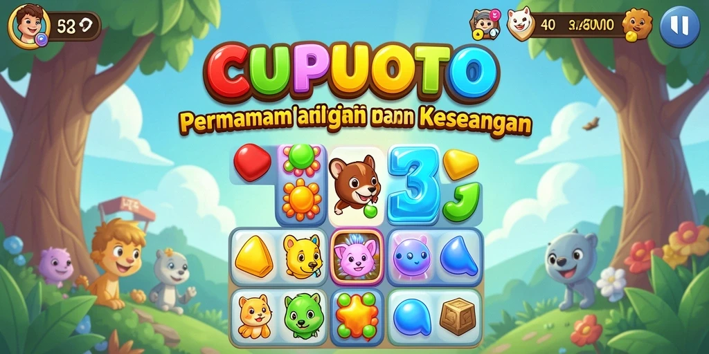 Screenshot CUPUTOTO menampilkan gameplay Match-3 yang menarik dan penuh warna.