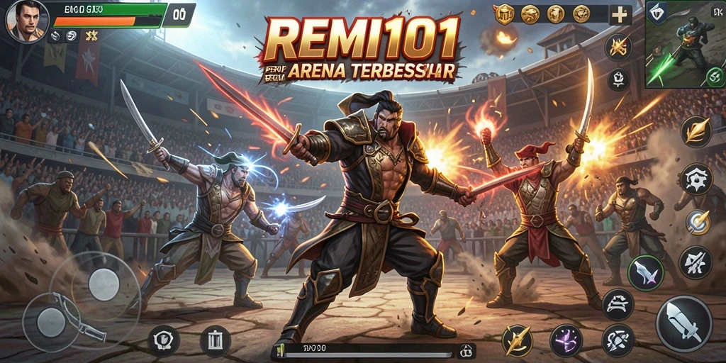 Gameplay REMI101 dengan aksi pertarungan yang mendebarkan.