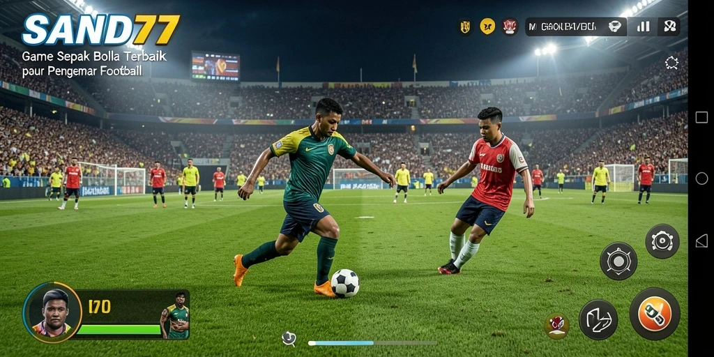 Tampilan gameplay menarik dari SAND77 dengan aksi sepak bola seru.