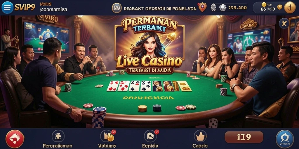 Screenshot gameplay Live Casino SVIP9 menampilkan dealer langsung dan suasana kasino yang nyata.