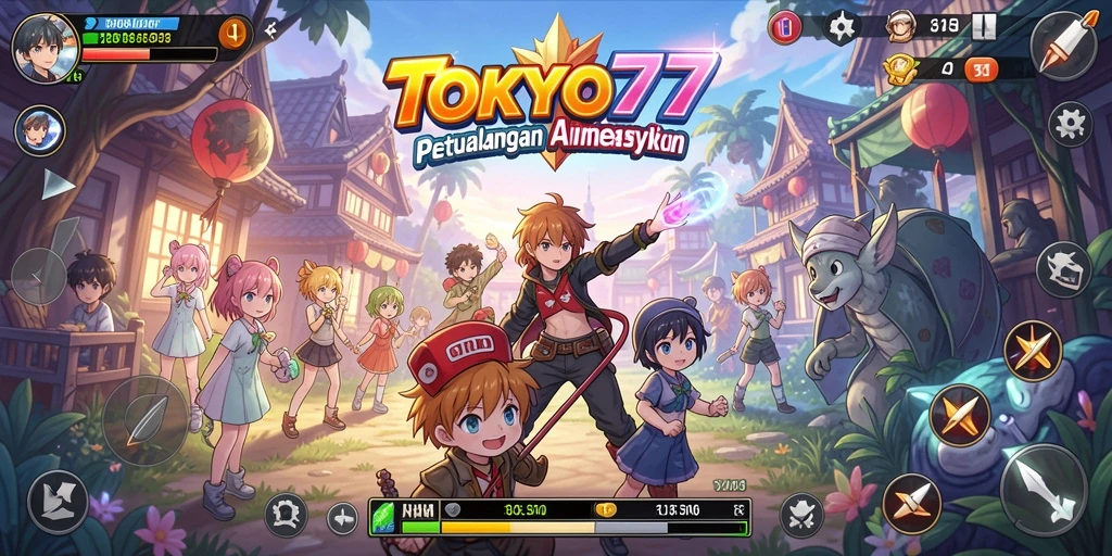 Tangkapan layar gameplay TOKYO77 menunjukkan aksi pertarungan karakter Anime yang seru.
